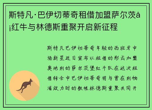 斯特凡·巴伊切蒂奇租借加盟萨尔茨堡红牛与林德斯重聚开启新征程
